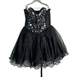 Fair Only Rhinestone Black Strapless Lace Up Corset Formal Mini Dress Medium